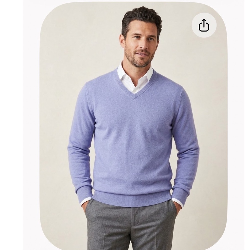 Peter Millar Mens Periwinkle Blue Cotton Cashmere V-Neck Sweater Size XL